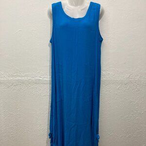 Water Lily Women Sleeveless Maxi Dress Pockets Tie up Blue Beach Resort Gauze L